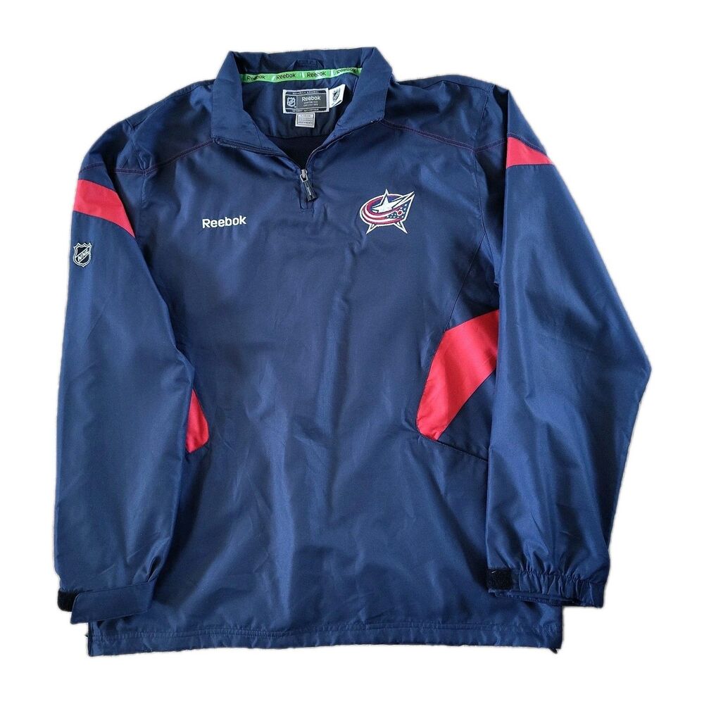 Reebok NHL Mens Large Columbus Blue Jackets Hockey Pullover 1/4 Zip Sports NWOT